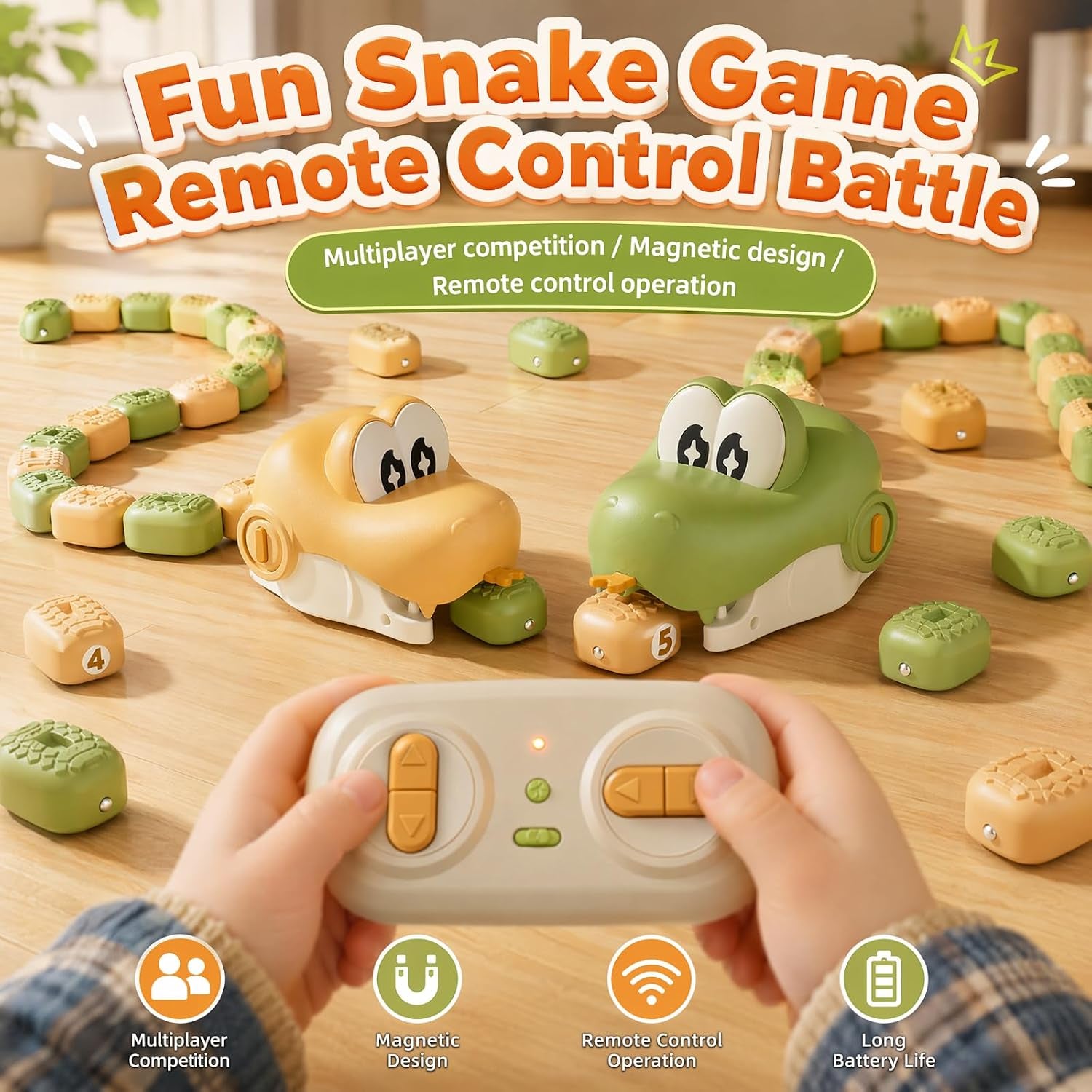 Magnetic Snake Game Toy Eating Itself with Sound & Light for Kids Gift